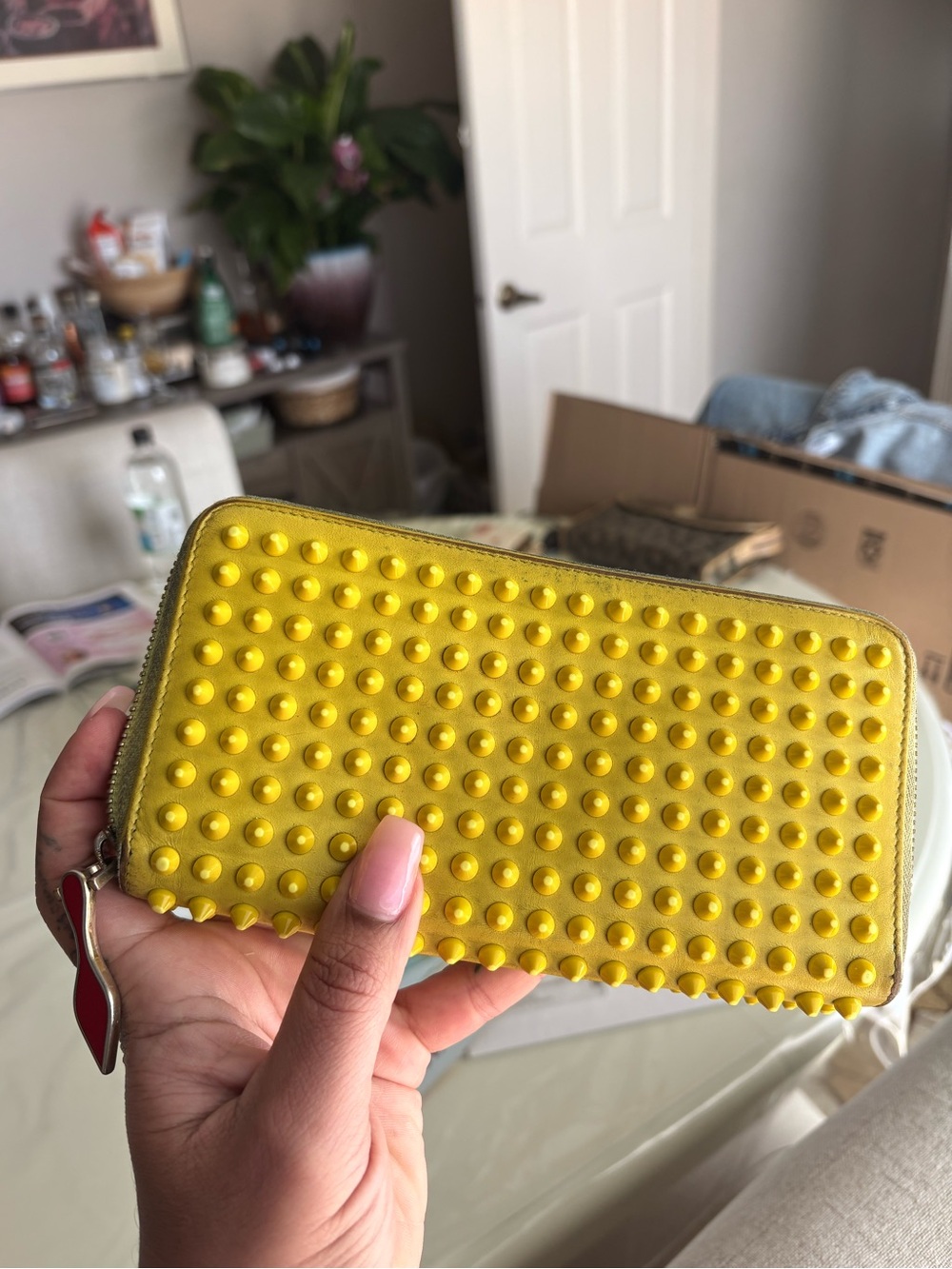 Louboutin Yellow Studded Zip-Around Wallet
